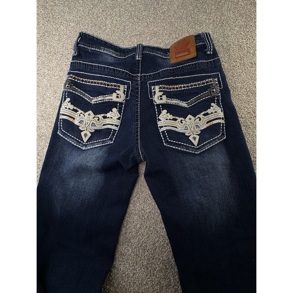 ESDVQ Embellished Pocket Jeans Womens Small Dark Wash Bootcut Stretch Denim